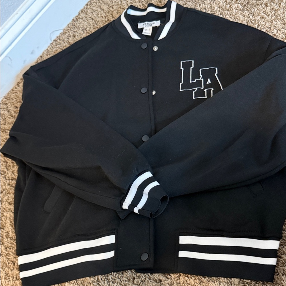 Black Varsity Jacket with White Stripes